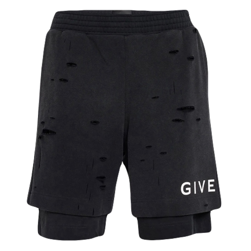 GIVENCHY Men's Distressed Logo Sweat Shorts